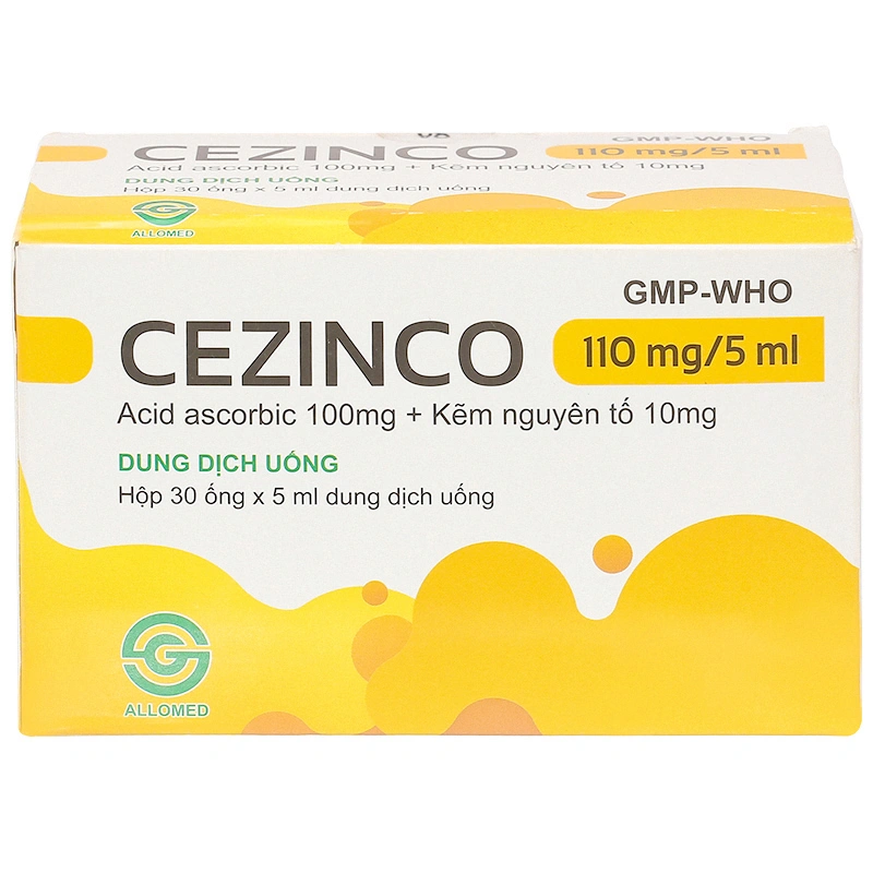Dung dịch uống Cezinco 110mg/5ml Allomed phòng ngừa và điều trị thiếu vitamin C, thiếu kẽm hộp 30 ống - 1